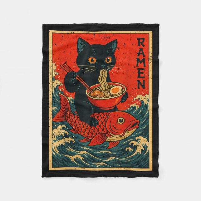 Couverture Polaire Black Cat Ramen Japanese Graphic Tees For Men Wome (Devant)