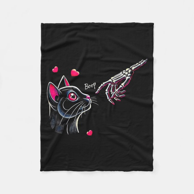 Couverture Polaire Black Cat Skeleton Hand Boop Valentine's Day Pet O (Devant)