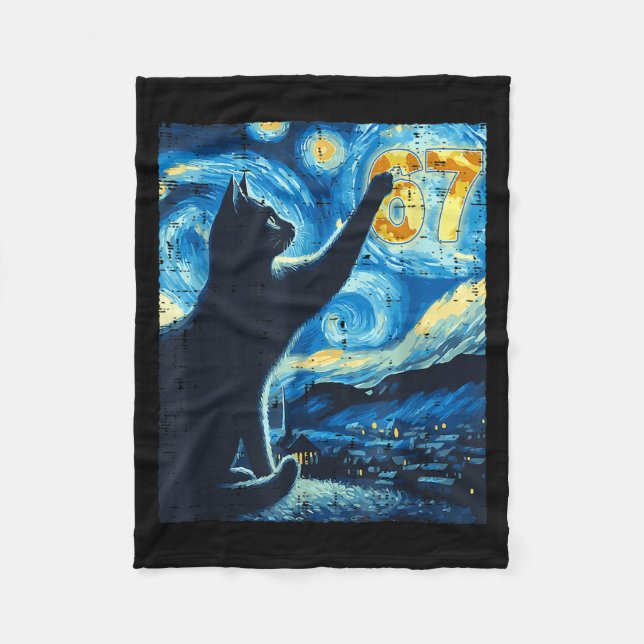 Couverture Polaire Black Cat Starry Night Van Gogh Cat 67 Six Seven M (Devant)