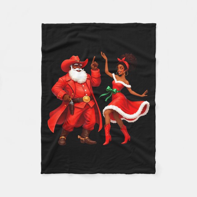Couverture Polaire Black Cowboy And Santa Cowgirl Christmas Western X (Devant)