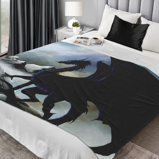 Couverture Polaire Black Dragon Fantasy Montagnes Bleues (Créateur téléchargé)