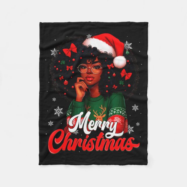 Couverture Polaire Black Girl Santa Hat Merry Christmas Pajama Africa (Devant)