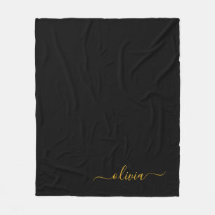 Couverture Polaire Black Gold Girl Script Monogramme Nom Moderne