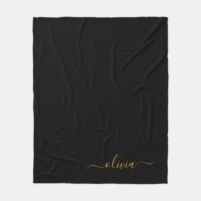 Couverture Polaire Black Gold Girl Script Monogramme Nom Moderne (Devant)