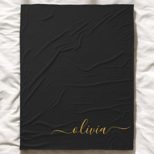 Couverture Polaire Black Gold Modern Script Girl Monogramme Nom