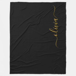 Couverture Polaire Black Gold Modern Script Girl Monogramme Nom