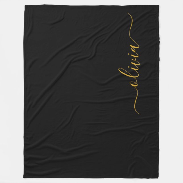 Couverture Polaire Black Gold Modern Script Girl Monogramme Nom (Devant)