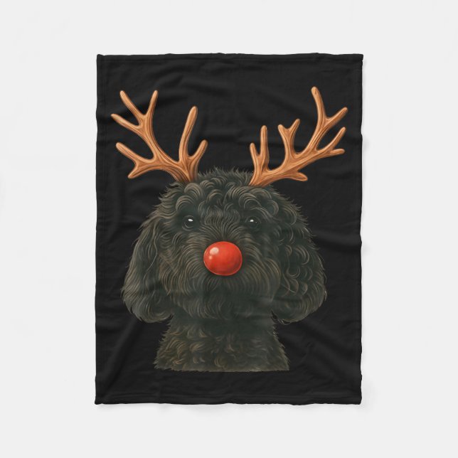 Couverture Polaire Black Goldendoodle Christmas Lights Santa Hat Blac (Devant)