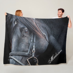 Couverture Polaire Black Horse Ajouter un nom Fleece Blanket