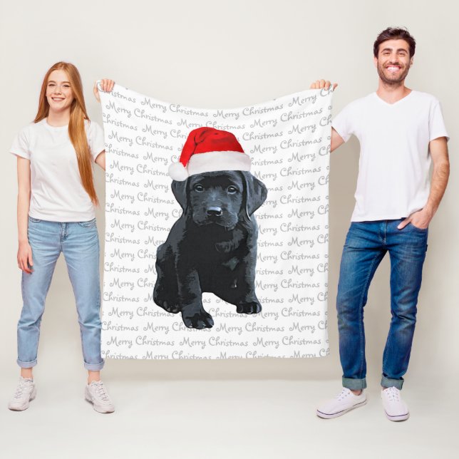 Couverture Polaire Black Lab Joyeux chien de Noël Labrador (En situation)