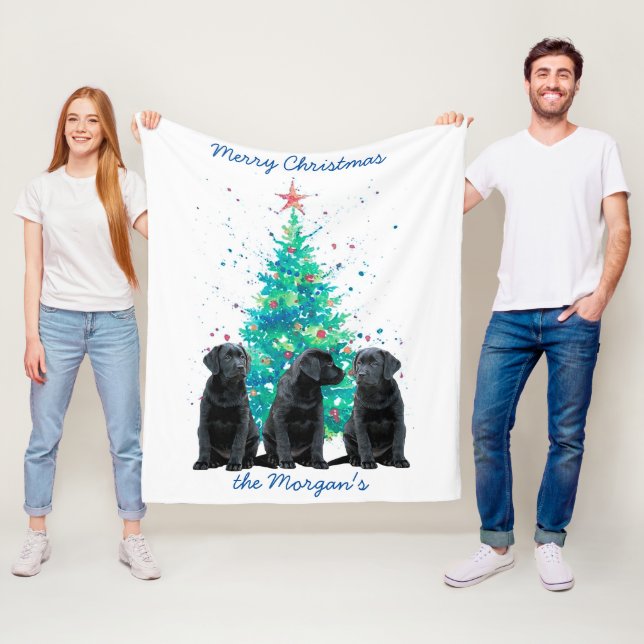 Couverture Polaire Black Lab Joyeux Noël mignonne Chiot Labrador (En situation)