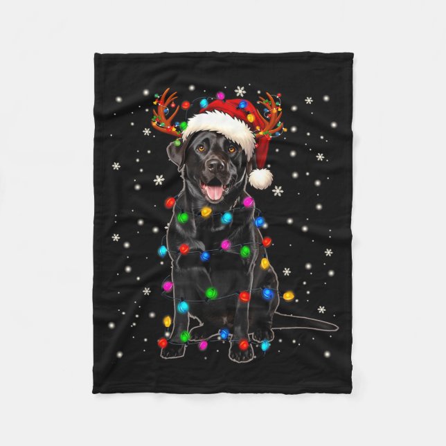 Couverture Polaire Black Lab Labrador Christmas Tree Light Pajama Dog (Devant)