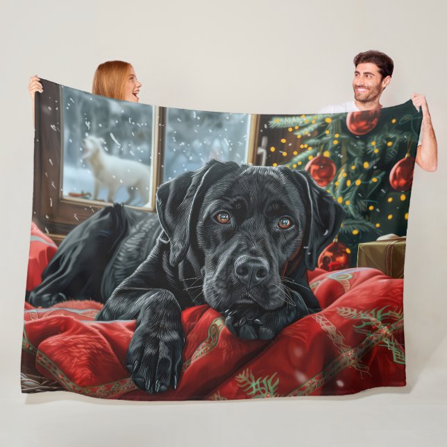 Couverture Polaire Black Labrador Chien Festive de Noël (En situation)