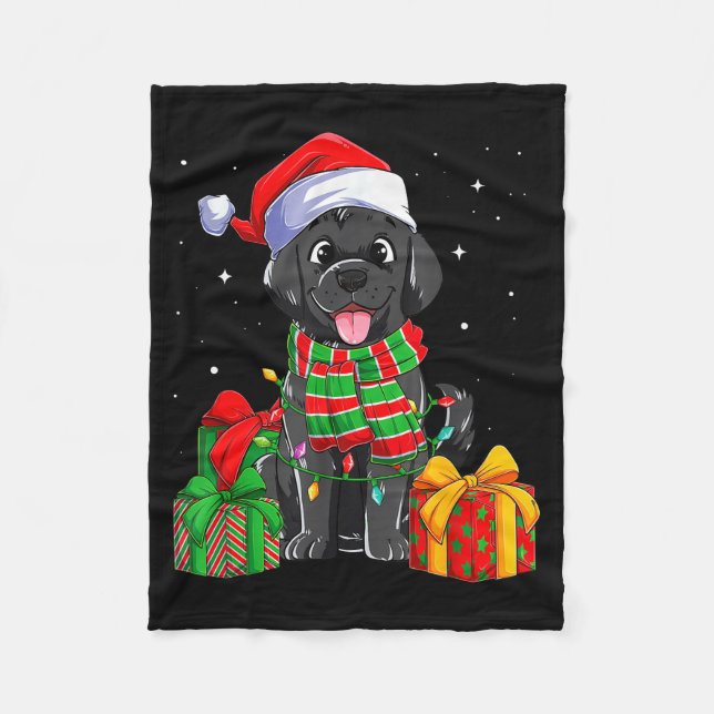 Couverture Polaire Black Labrador Retriever Christmas Lights Xmas Lab (Devant)