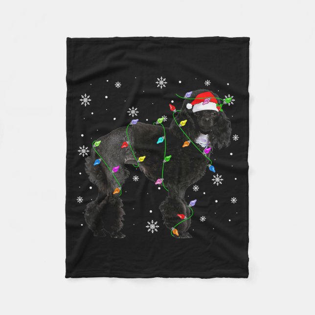 Couverture Polaire Black Odle Dog Christmas Lights Funny Santa Hat Do (Devant)