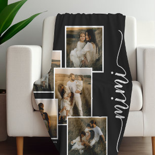 Couverture Polaire Black Personnalisé Mimi Grand-Enfant 5 Photo Colla