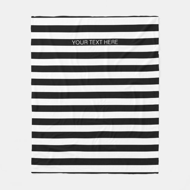 Couverture Polaire Black White Horizontal Preppy Stripe Nom monogram (Devant)