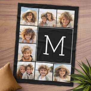 Couverture Polaire Black White Instagram 8 Photo Collage Monogramme