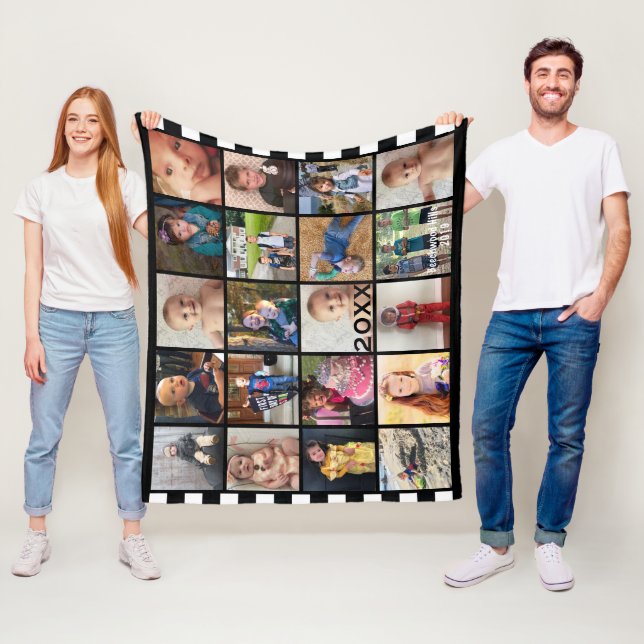Couverture Polaire Black White Stripe 20 Photo Collage Family Fleece (En situation)