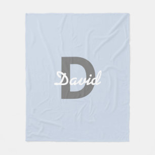 Couverture Polaire Blanc gris bleu Nom et monogramme