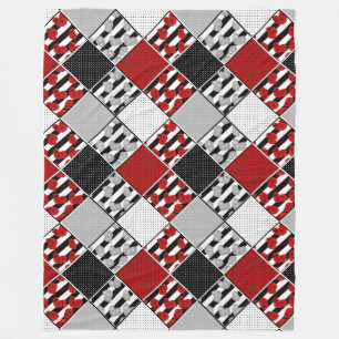 Couverture Polaire Blanc noir avec patchwork rétro rouge