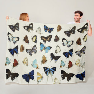 Couverture Polaire BLANC NOIR BUTTERFLIES BLEU Beauté Nature Lover