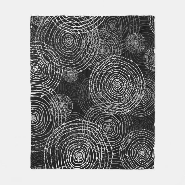 Couverture Polaire Blanc Noir : Formes Rondes Simples. (Devant)