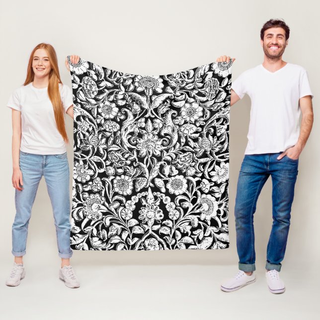 Couverture Polaire Blanc ornemental sur noir (En situation)