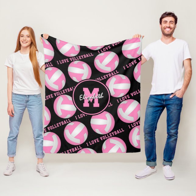 Couverture Polaire blanc rose elle J'aime la salle de sport de volley (En situation)