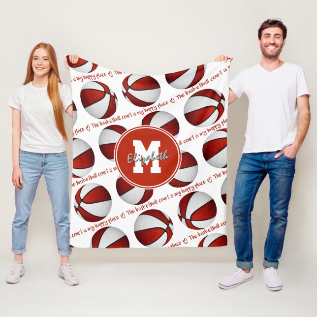 Couverture Polaire blanc rouge Le terrain de basket est mon endroit h (En situation)