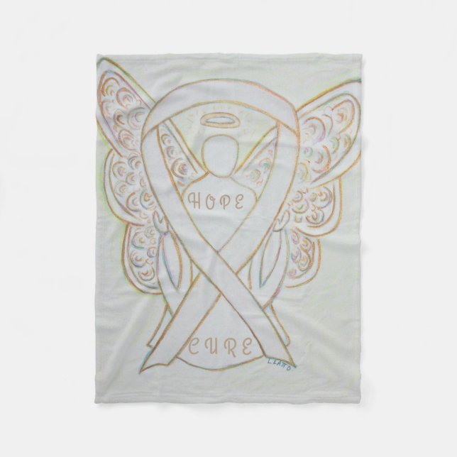 Couverture Polaire Blanc Sensibilisation Ruban Angel Hope Cure Blanch (Devant)