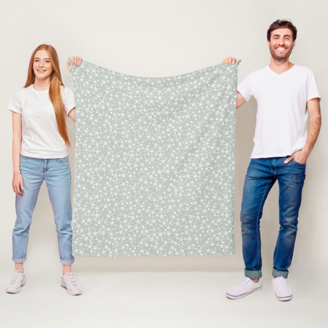 Couverture Polaire Blanc sur gris-vert | Motif d'étoiles d'impression (En situation)