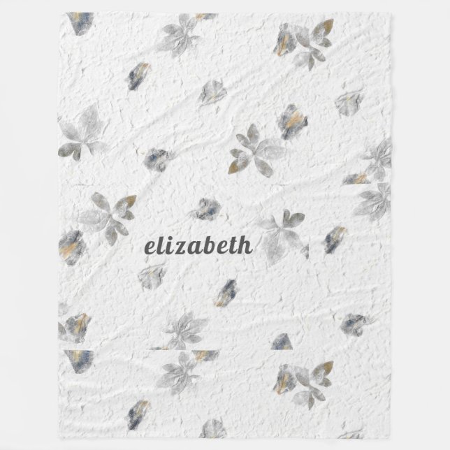 Couverture Polaire Blanc texturé personnalisé avec fleurs gris (Devant)