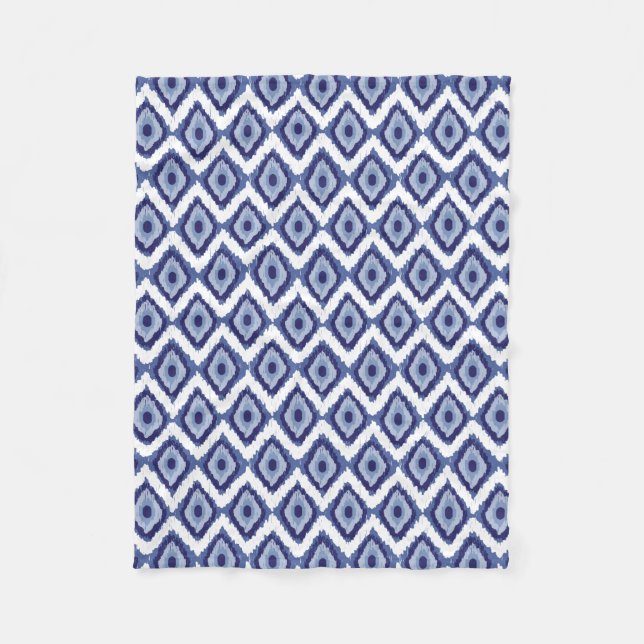 Couverture Polaire Blanc tribal Chevron de diamant d'Ikat de bleu (Devant)