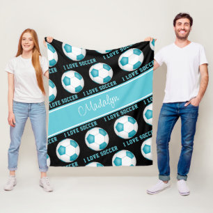 Couverture Polaire blanc turquoise fille J'aime le motif texte de foo