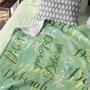 Couverture Polaire blanc vert sauge molleton-couverture avec nom