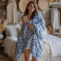 Blanc Vintage Paisley Motif sur Royal Blue