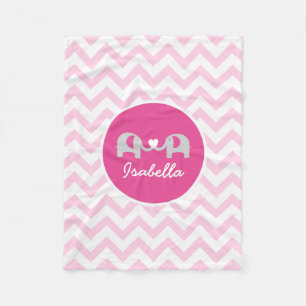Couverture Polaire Blanche bébé Chevron rose personnalisé