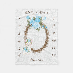 Couverture Polaire Blanche bébé Milestone - Llama - Bleu