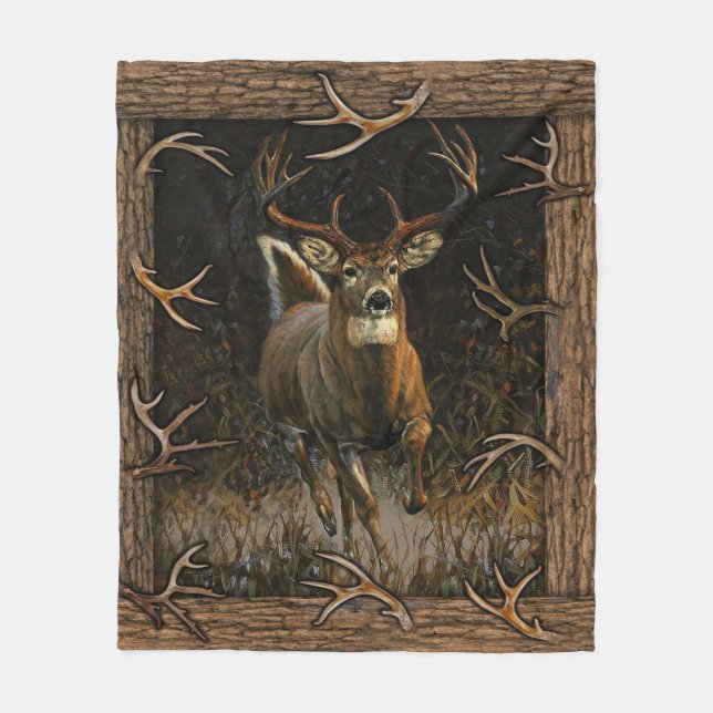 Couverture Polaire Blanche Chasseur De Cerfs, Cadeau Pour Papa, Chass (Devant)