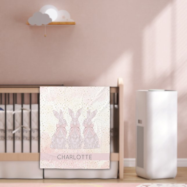 Couverture Polaire Blanche de Pâques en dentelle personnalisée (Personalized Lace Bunny Easter Blanket)