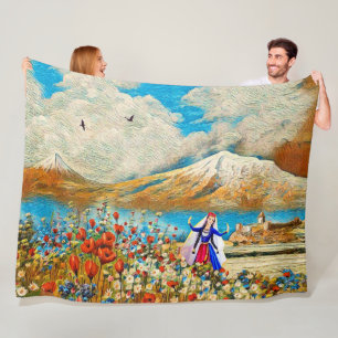 Couverture Polaire Blanche en fleur arménienne
