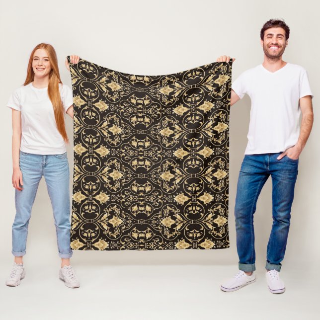 Couverture Polaire Blanche en laiton Motif de luxe noir. (En situation)
