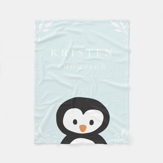 Couverture Polaire Blanche en peluche de petit pingouin (Devant)