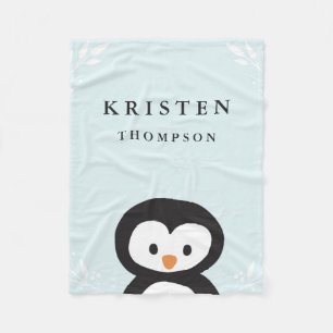Couverture Polaire Blanche en peluche de petit pingouin