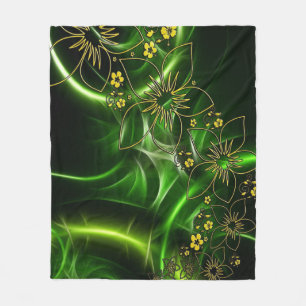 Couverture Polaire Blanche en polaire aux fleurs vertes