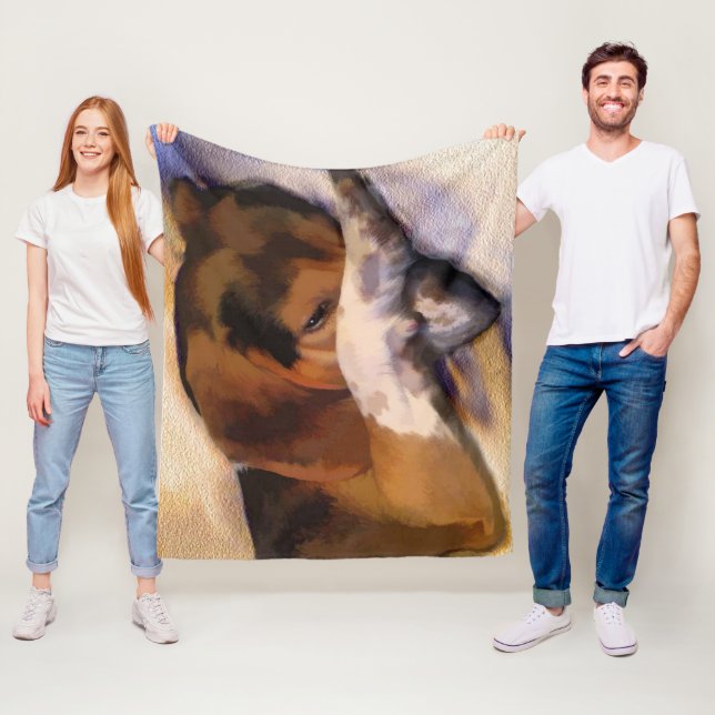 Couverture Polaire Blanche en polaire Beagle laïque (En situation)