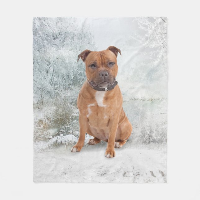 Couverture Polaire Blanche en polaire de Noël de la Staffie (Devant)