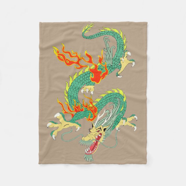 Couverture Polaire Blanche en polaire dragon chinois (Devant)