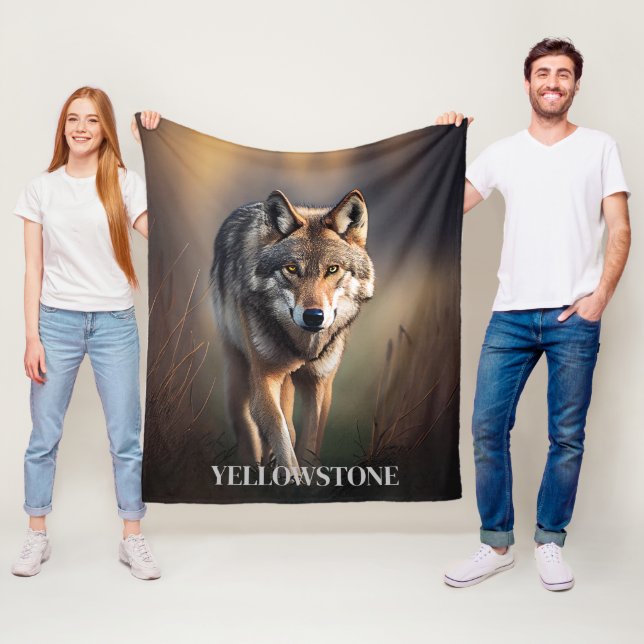 Couverture Polaire Blanche en polaire du loup de Yellowstone (En situation)